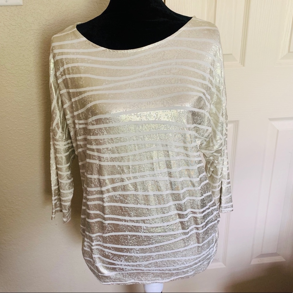 Chico’s gold foil and cream shirt size 1